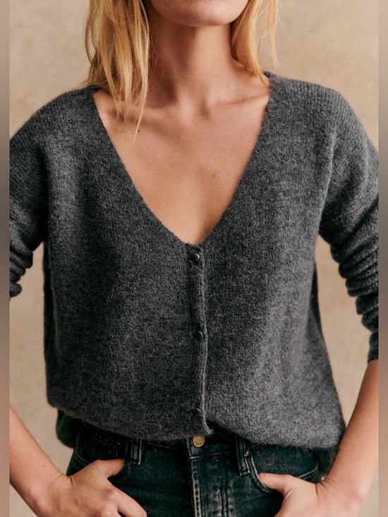Sezane Sweaters - Sezane Barry Cardigan - Charcoal Grey